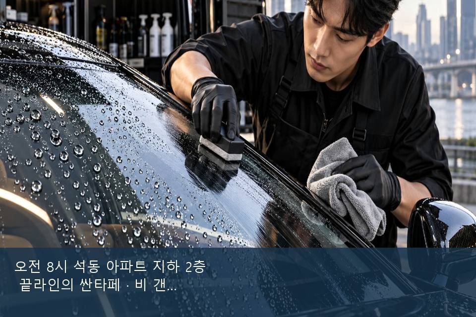 오전 8시 석동 아파트 지하 2층 끝라인의 싼타페 · 비 갠 뒤의 작업
