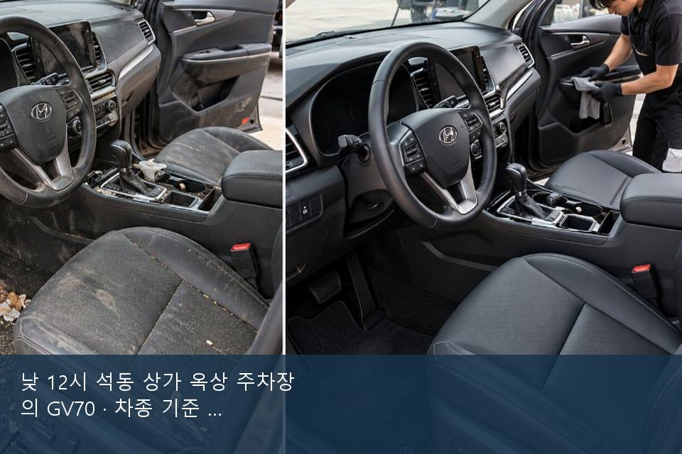 낮 12시 석동 상가 옥상 주차장의 GV70 · 차종 기준 금액